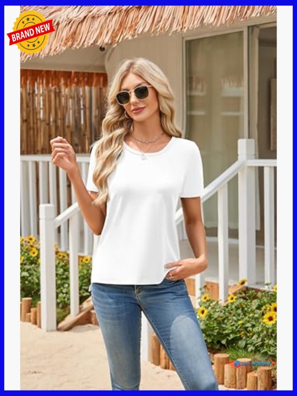 Summer Casual Short Sleeve T-Shirt with Side Split, Loose Fit - Picture 4 of 7